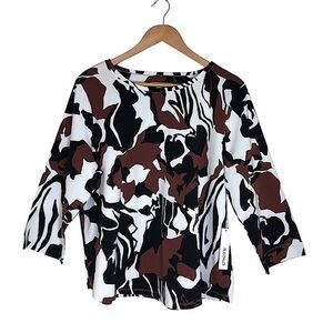 Chico’s Stretchy Knit Black Brown White Print 3/4 Sleeve VersatileTop 3 XL